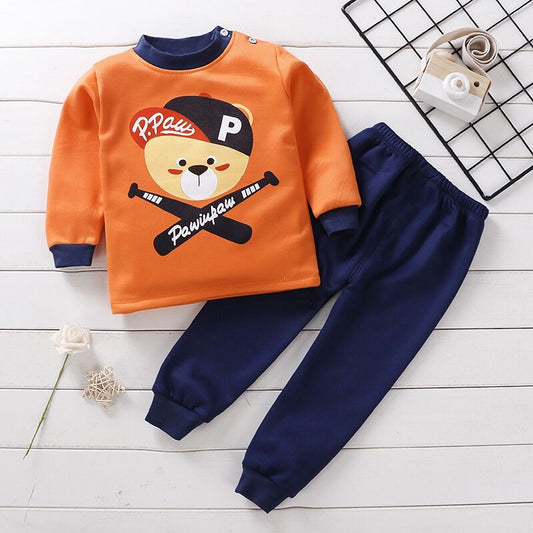 Children's Thermal Underwear Set Fleece-lined Thickened Boys' Clothes Infant Autumn And Winter Clothes Baby Girl Warm Clothing Suit