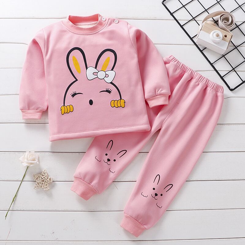 Children's Thermal Underwear Set Fleece-lined Thickened Boys' Clothes Infant Autumn And Winter Clothes Baby Girl Warm Clothing Suit