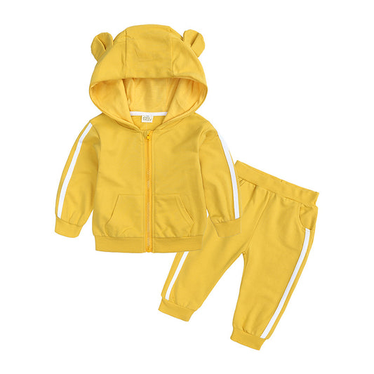 Boys' Suit Spring And Autumn Clothing Two-piece Long-sleeved Hooded